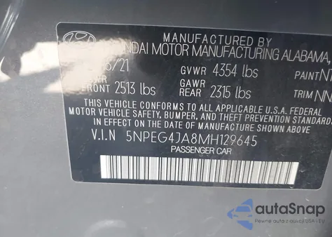 2021 Hyundai Sonata Se из США, поврежденный, VIN 5NPEG4JA8MH129645